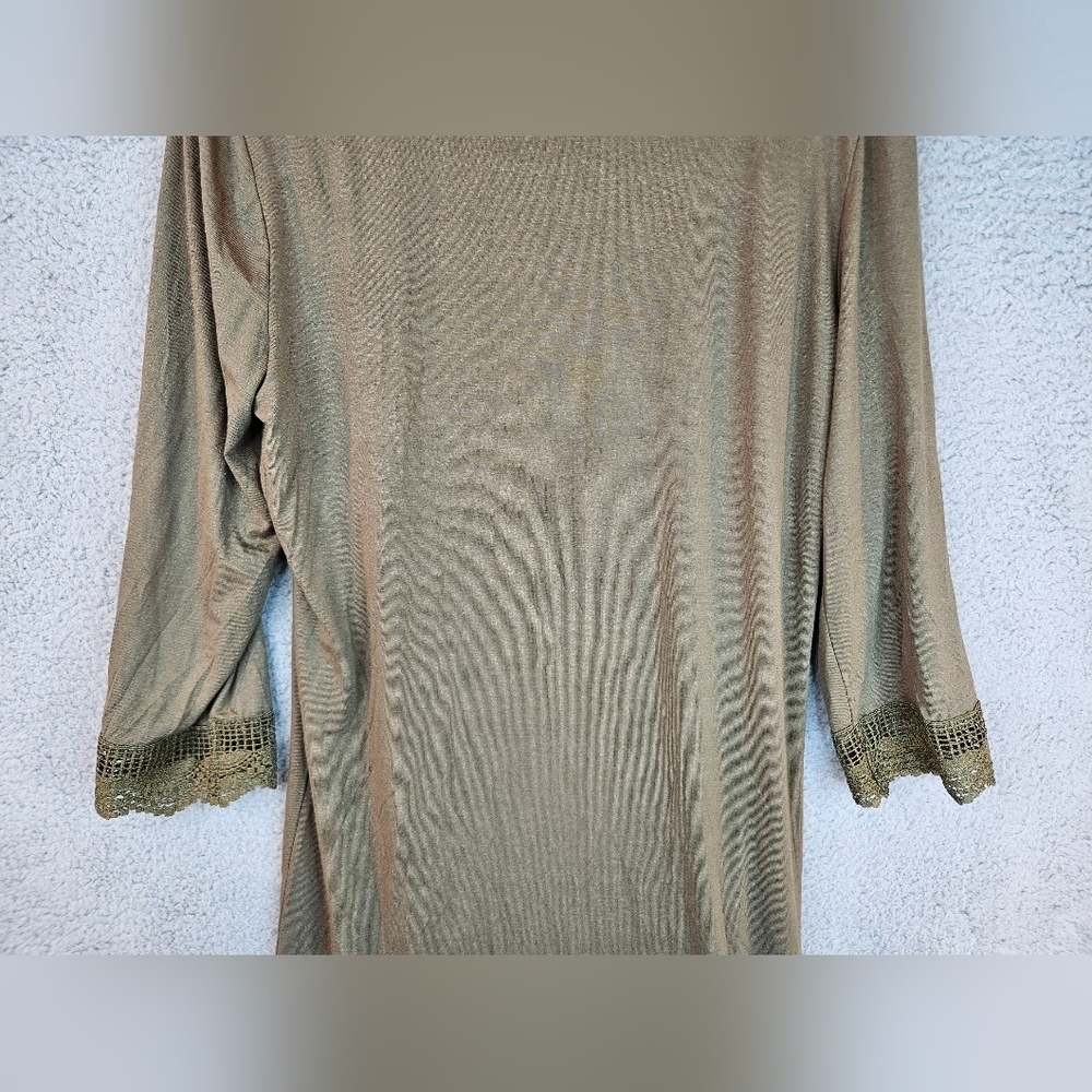 Bluetime Womens Green Long Line Open Front Lace Trim Cardigan Sz M=8/10 - Picture 10 of 11